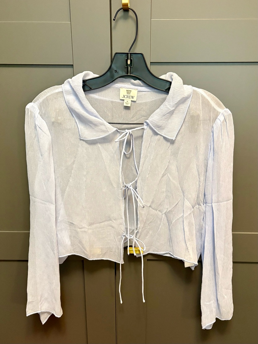 Maryam Nassir Zadeh x J. Crew Light Blue Sheer Tie-Front Silk-Chiffon Blouse - Picture 2 of 7